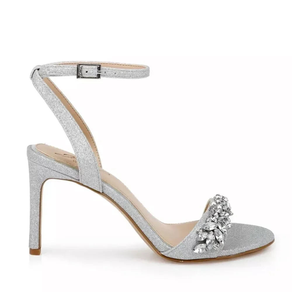 Jewel Badgley Mischka Silver Glitter Wedding Ankle Strap Dallyce Size 6.5 - Picture 4 of 6
